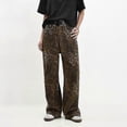 thumbnail image 2 of Tan Leopard Jeans Women Denim Pants Female Oversize Wide Leg Trousers, 2 of 5