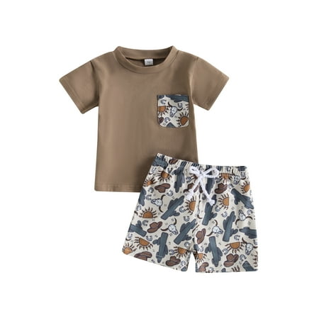 

Bagilaanoe 2pcs Toddler Baby Boy Short Pants Set Short Sleeve Print T-Shirt Tops + Shorts 6M 12M 18M 24M 3T Kids Casual Summer Outfits