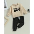 thumbnail image 3 of Bagilaanoe 2PCS Toddler Baby Boy Long Pants Set Letter Print Long Sleeve Sweatshirt Pullover Tops + Drawstring Sweatpants 6M 12M 18M 24M 3T Kids Casual Sweatsuits, 3 of 9