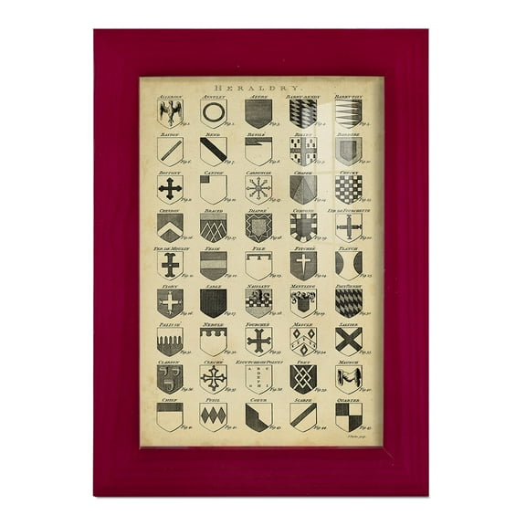 Vintage Heraldry I -Framed Print w/glass-Cherry Red