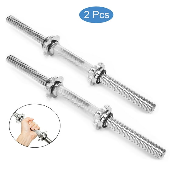 1 Pair Dumbbell Bars Chrome Dumbbell Handles Weight Lifting Barbell Spinlock Collars Threaded Dumbbell Handle Solid Stainless Steel  Exercise Spinlock Collar Set, 35cm/45cm/50cm