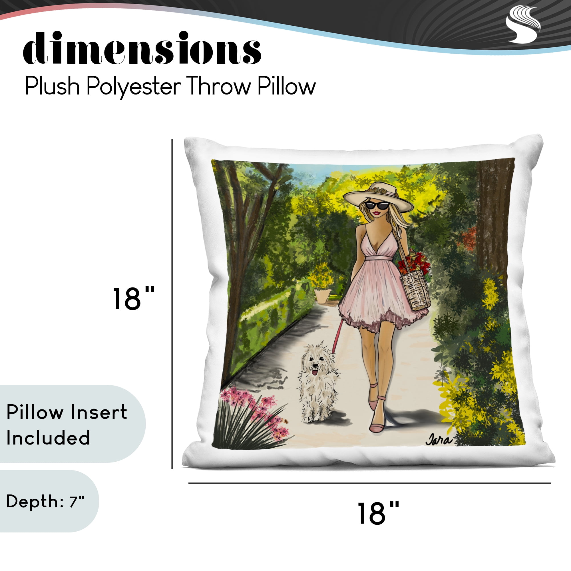 Stupell Industries Garden Girl Strolling with Pup Decorative Printed Throw Pillow, design by Tara Boone, 18 x 7 x 18