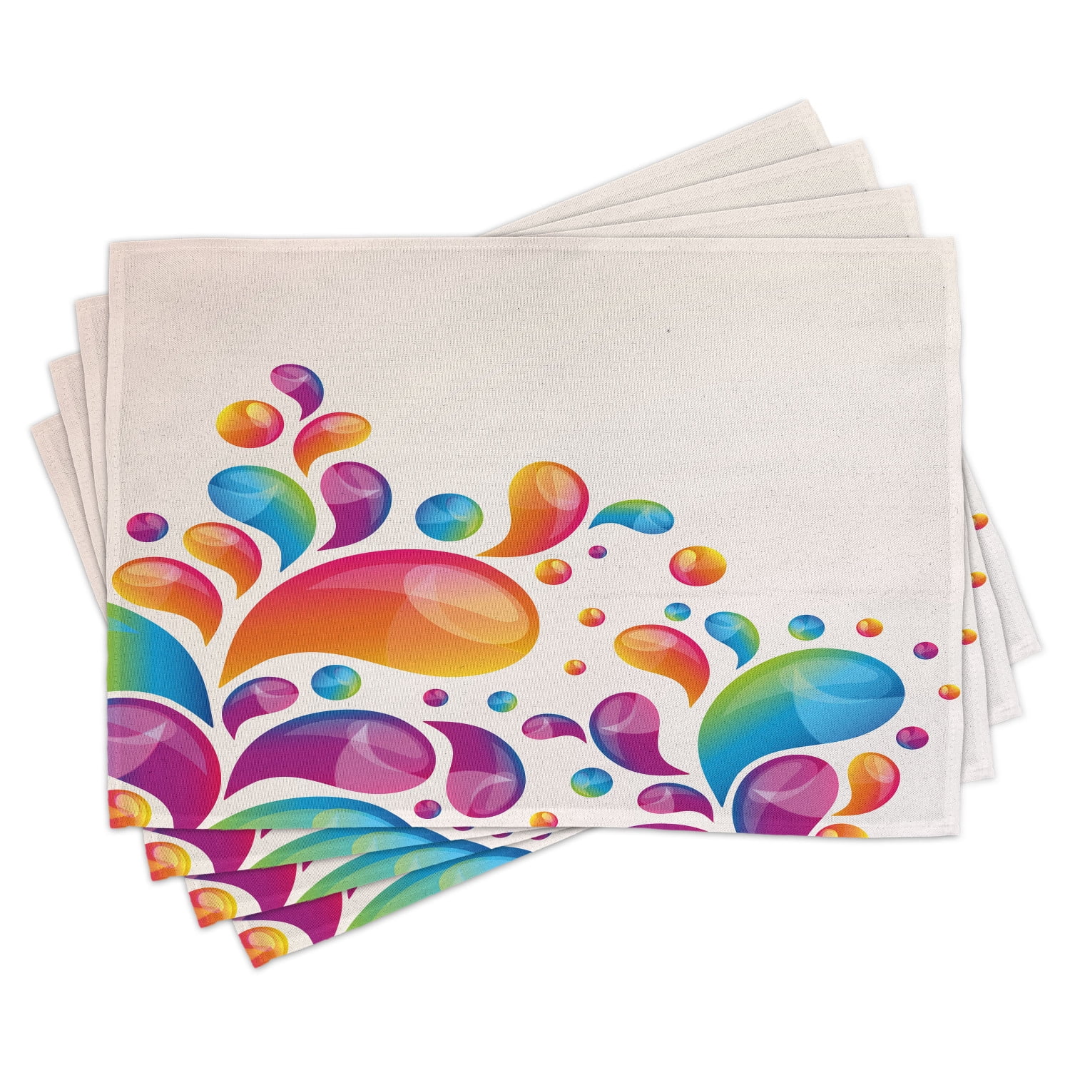 Colorful Placemats Set Of 4 Cute Raindrops In Different Size In Gradient Colors Abstract Splash Style Design Washable Fabric Place Mats For Dining Room Kitchen Table Decor Multicolor By Ambesonne Walmart Com
