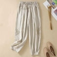 thumbnail image 5 of cfhntfmh Capri Pants for Women Elastic Waist Lace Trim Crop Pants Cotton Linen Drawstring Pocketed Loungewear Trousers, 5 of 5
