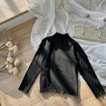 thumbnail image 3 of Kids Long Sleeve Shirt Girls 10-12 Casual Lettuce Trim Mock Neck Tee for Girls Winter Basic Girls Tops Casual Girls Layer Top, 3 of 8