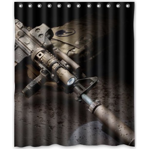 GreenDecor Gun Waterproof Shower Curtain Set with Hooks Bathroom Accessories Size 60x72 inches