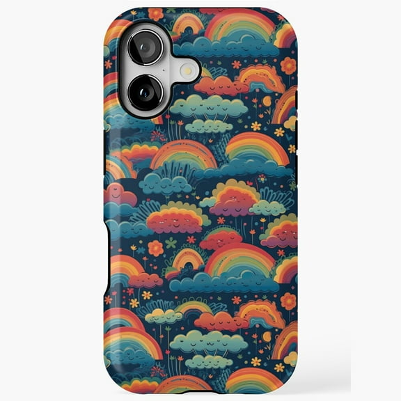Happy Colorful Clouds Rainbow Whimsical Art iPhone 17 through 11 Pro Max