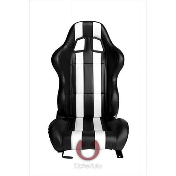Cipher CPA1026 Black and White Stripes Synthetic Leather Racing Seats, Sold as a Pair