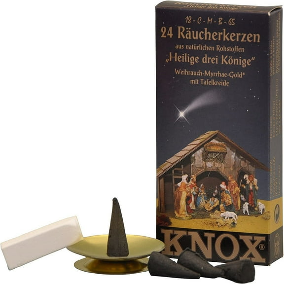 Knox Three Kings Christmas Myrrh Incense Cones with Chalk and Gold Shell Smokers