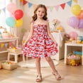 thumbnail image 4 of WRKEKC Girls Floral Dress Sleeveless Red Daisy Print Spaghetti Strap Smocked Waist Beach Vacation Dress for 1-7 Years, 4 of 9