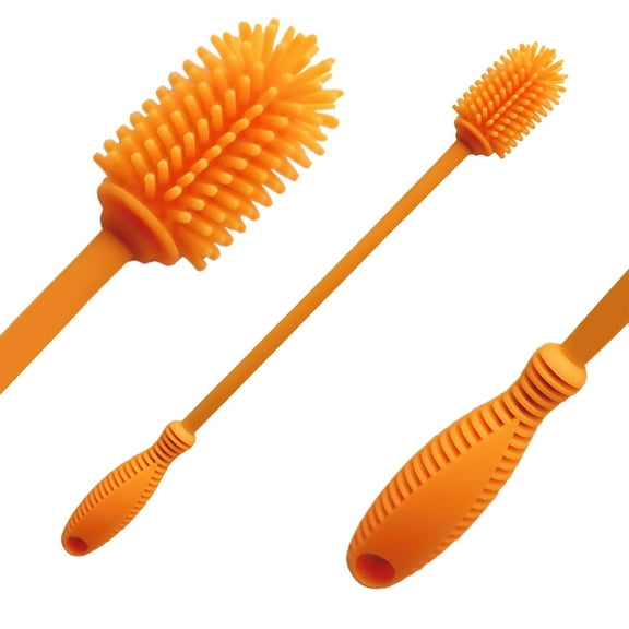 Silicone Bottle Cleaning Scrub Brush Cleaner Scrubber for Hydro Flask Baby Water Vacuum Sports Bottle Thermos Vase Glassware Narrow Neck Containers Small Diameter Openings 12.5" Long Handle 2PCS