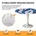 thumbnail image 2 of Elastic Fitted Round Tablecloth, Blue White Moire Waterproof Stretch Table Cover for 36"-44" Tables, Modern Abstract Art Washable Outdoor Tablecloths for Patio, Picnic, Camping, 2 of 9
