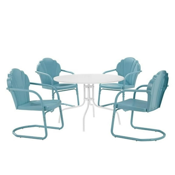 Afuera Living 5-Piece Metal Outdoor Dining Set in Light Blue/White