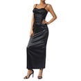 thumbnail image 4 of VISgogo Vestido largo ajustado de satén para mujer, sin mangas, correa de espagueti, cuello alto, color sólido, vestido de cóctel VISgogo moda, 4 of 9