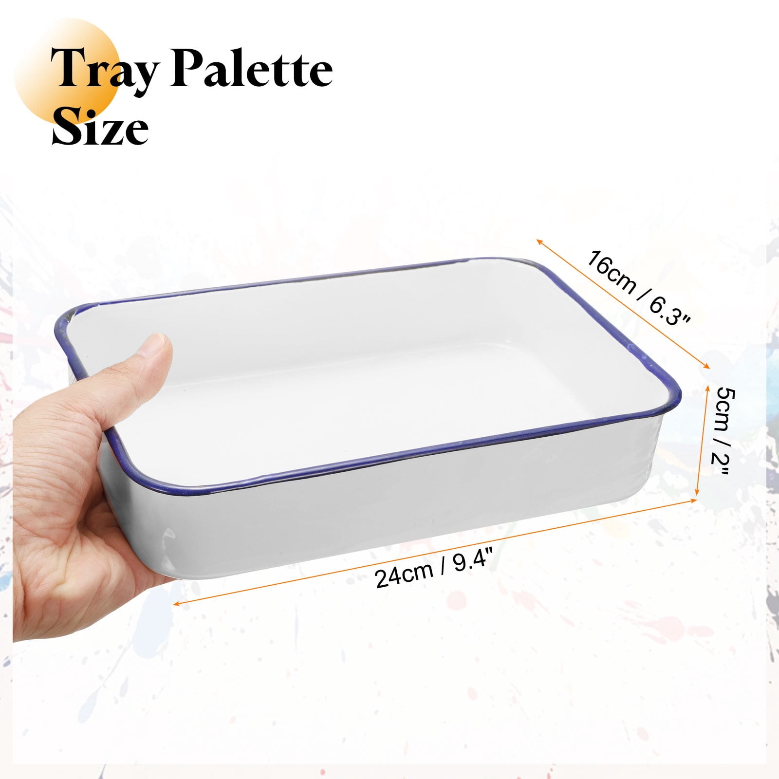 Uxcell Butcher Tray Palette 9.4" x 6.3" x 2" Metal Triple Enamel Coated Deepened Rectangular Tray Artist Painter Painting Tool for Art Paint Acrylic Watercolor Mixing