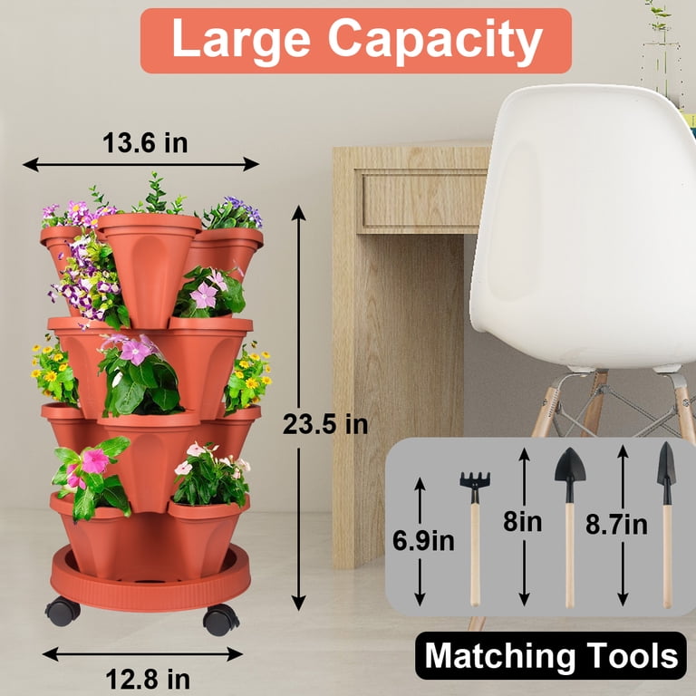 Gamexcel 4-Tier Stackable Planter, Red, 2-Pack photo 5