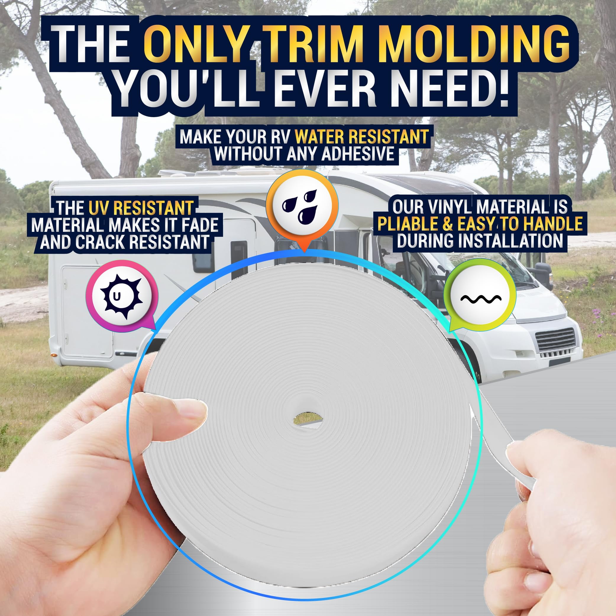 LATCH.IT 1-inch RV Trim Molding Insert White | 100-Foot RV Weather Stripping Exterior | Camper Trim Molding Exterior | UV-Resistant & Flexible RV Weather Stripping Exterior | Perfect for all DIYers!