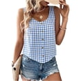 thumbnail image 3 of IYYVV Gingham Tops for Women Spring Summer Cotton Sleeveless Tank Top Casual Beach Cute Plaid Button Down Shirts Blouses Light Blue S, 3 of 7
