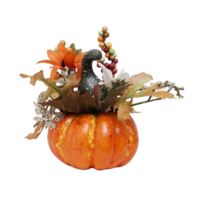 Flores de calabaza artificiales, centro de mesa de calabaza de otoño, adorno de arreglo floral artificial, decoración de Acción de Gracias para la dec melón verde