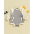 thumbnail image 2 of Bagilaanoe Newborn Baby Girl Boy Oversized Rompers Sweatshirt Long Sleeve Bodysuits Contrast Color Pullover 6M 12M 18M 24M Infant Casual Tee Tops, 2 of 8