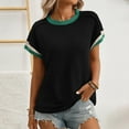 thumbnail image 2 of Summer Plus Size Shirts for Womens Fashion Solid Color Blocked Shoulder To Short Sleeved Round Neck Pullover, 2 of 7