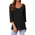 thumbnail image 3 of Nlife Women Round Neck 3/4 Sleeve Solid Color Tunic Top, 3 of 10