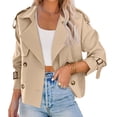 thumbnail image 4 of Double Breasted Women Solid Color Casual Crop Trench Coat Lady Office Jacket with Pocket, 4 of 6