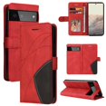 thumbnail image 1 of Case for Google Pixel 6 Leather Wallet Book Flip Folio Stand View Cover - Red, 1 of 5
