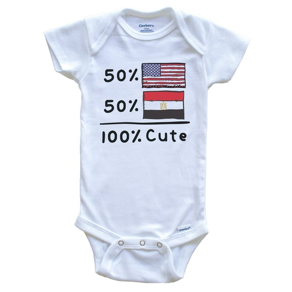 50% American 50% Egyptian 100% Cute Egypt USA Flags Baby Bodysuit, 0-3 Months White
