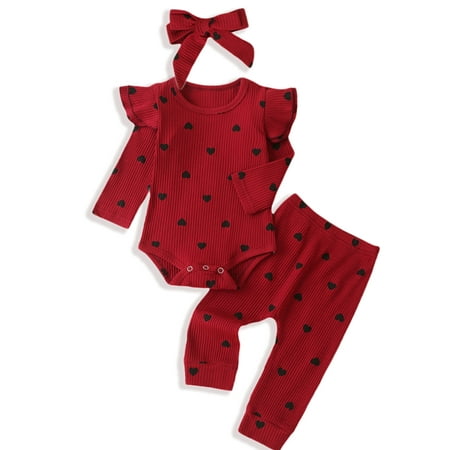 

URMAGIC Newborn Baby Girls Love Heart Romper Pants 3PCS Outfits Set 12-18 Months