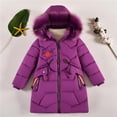 thumbnail image 2 of Shadoumai Teens Girls Insulated Parka Hooded Kids Winter Coat Printing Heavyweight Woolen Coat Faux Collar Waisted Jacket Girls Back To School Outfit, 2 of 5