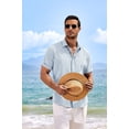 thumbnail image 4 of Camisa de lino azul de manga corta con botones para hombre COOFANDY, 4 of 5