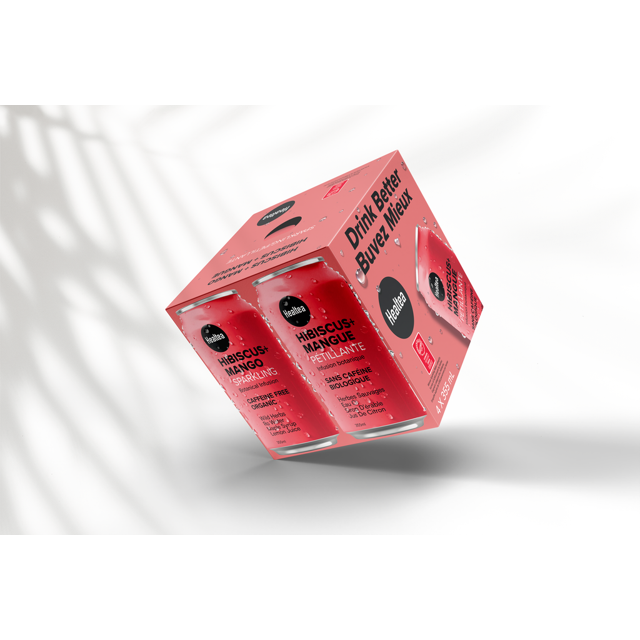 Healtea/Hibiscus Mango/Sparkling Beverage with No Caffeine/4 pack/4x355ml