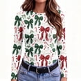 thumbnail image 4 of Christmas Graphic Tee for Women Long Sleeve Crew Neck Slim Fit Holiday Shirt for Festive Casual Everyday Wear, 4 of 7