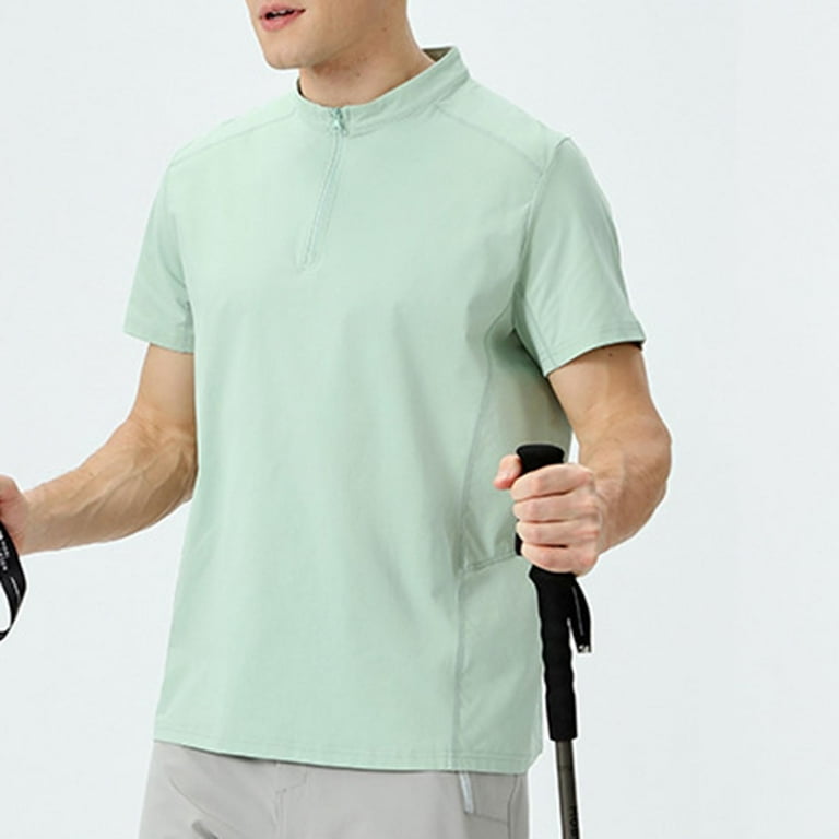 Zylanna Men's T-Shirts Tee Quarter Zipper, Summer Crew Neck Short