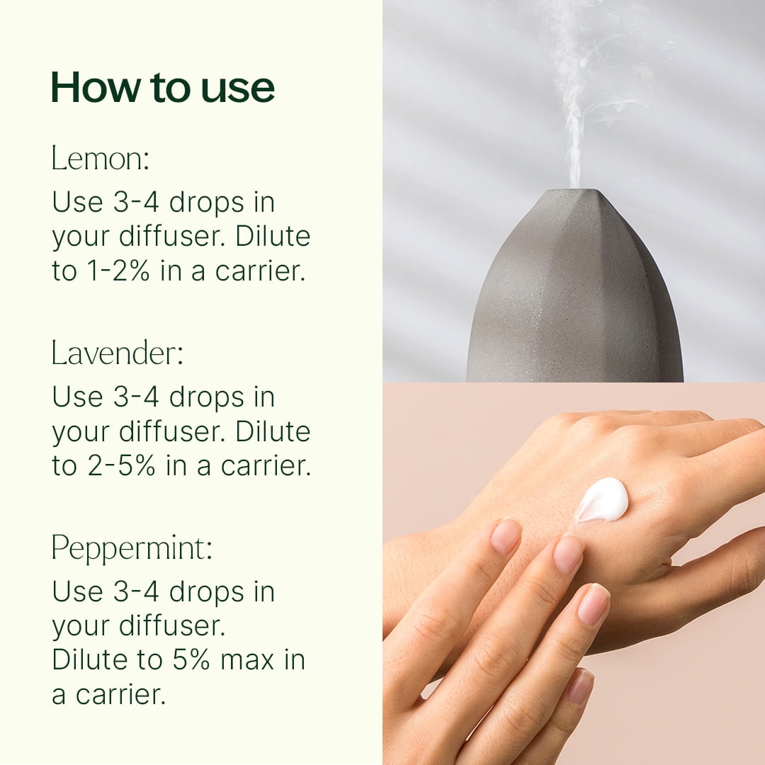 Plant Therapy Lemon, Lavender and Peppermint Essential Oil Set 10 mL (1/3 oz) 100% Pure, Undiluted, Natural Aromatherapy