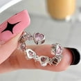 thumbnail image 4 of Anvazise Women Ring Pink Rhinestone Geometric Faux Crystal Adjustable Smooth Dress Up Fashion Item Love Heart Open Ring Jewelry Accessory Silver, 4 of 13