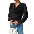 thumbnail image 3 of STARVNC Women Draped Neck Long Sleeve Chiffon Blouse, 3 of 7