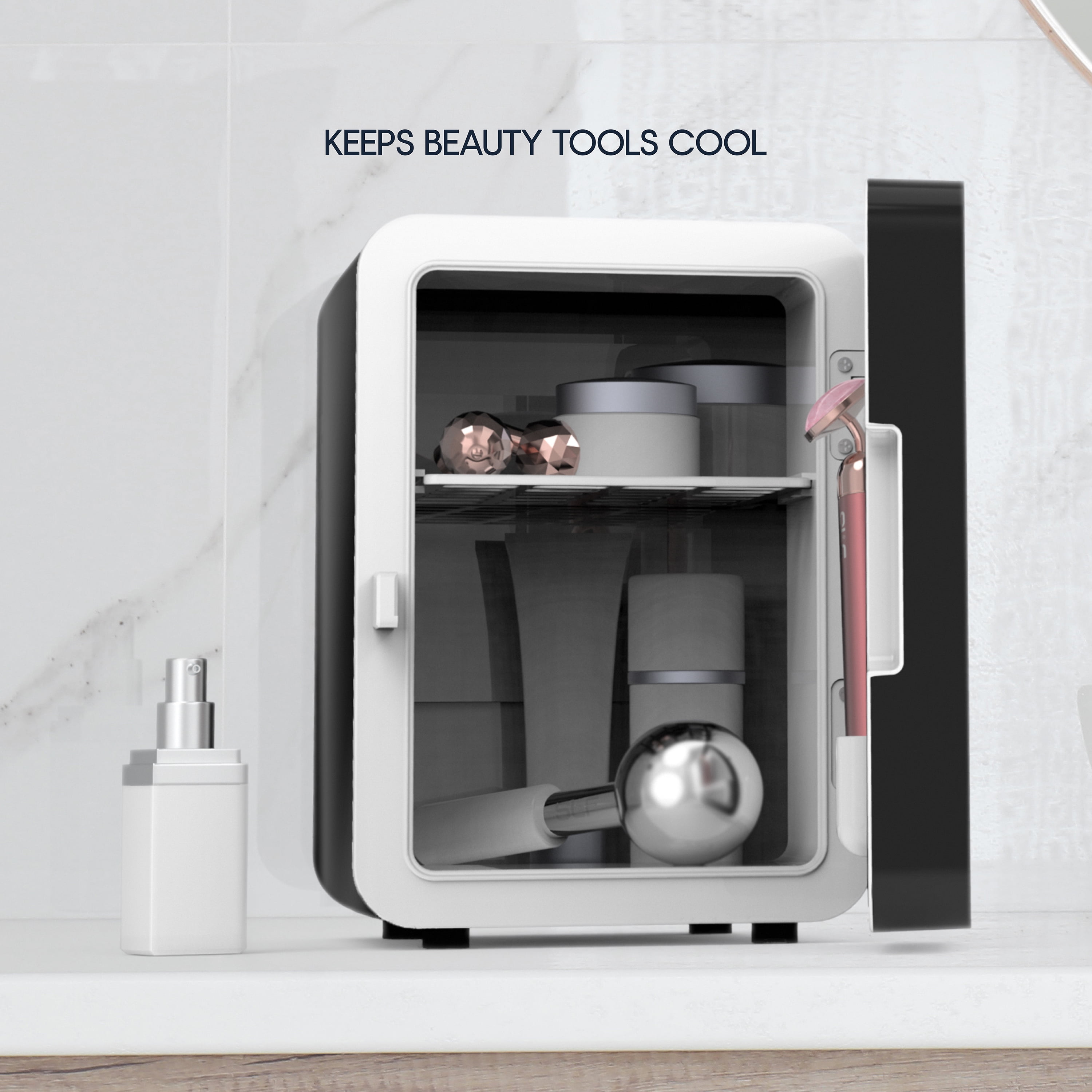 Icon Beauty Mini Fridge with LED Mirror 6.75in, 4-Liter Compact Mini Cooler with Standard Door, New