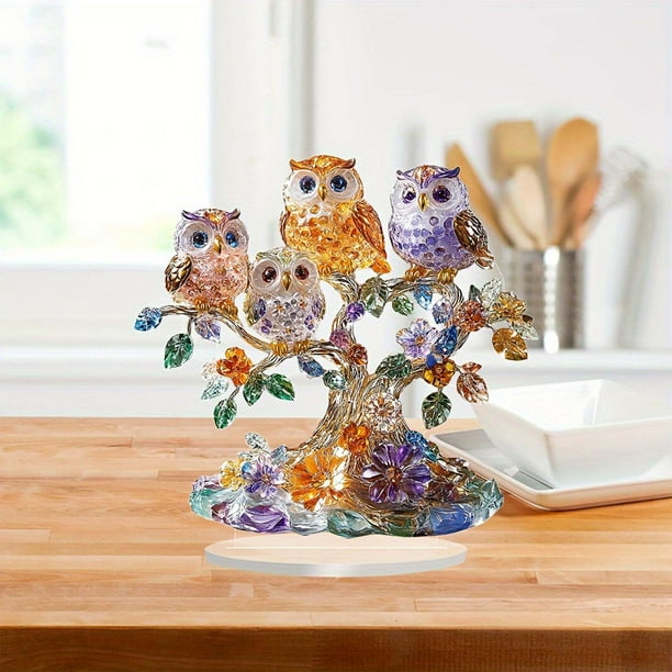 Escultura de búho de cristal | Decoración artesanal para el hogar | Símbolo de sabiduría y protección | Ideal para sala de estar, estudio o dormitorio.