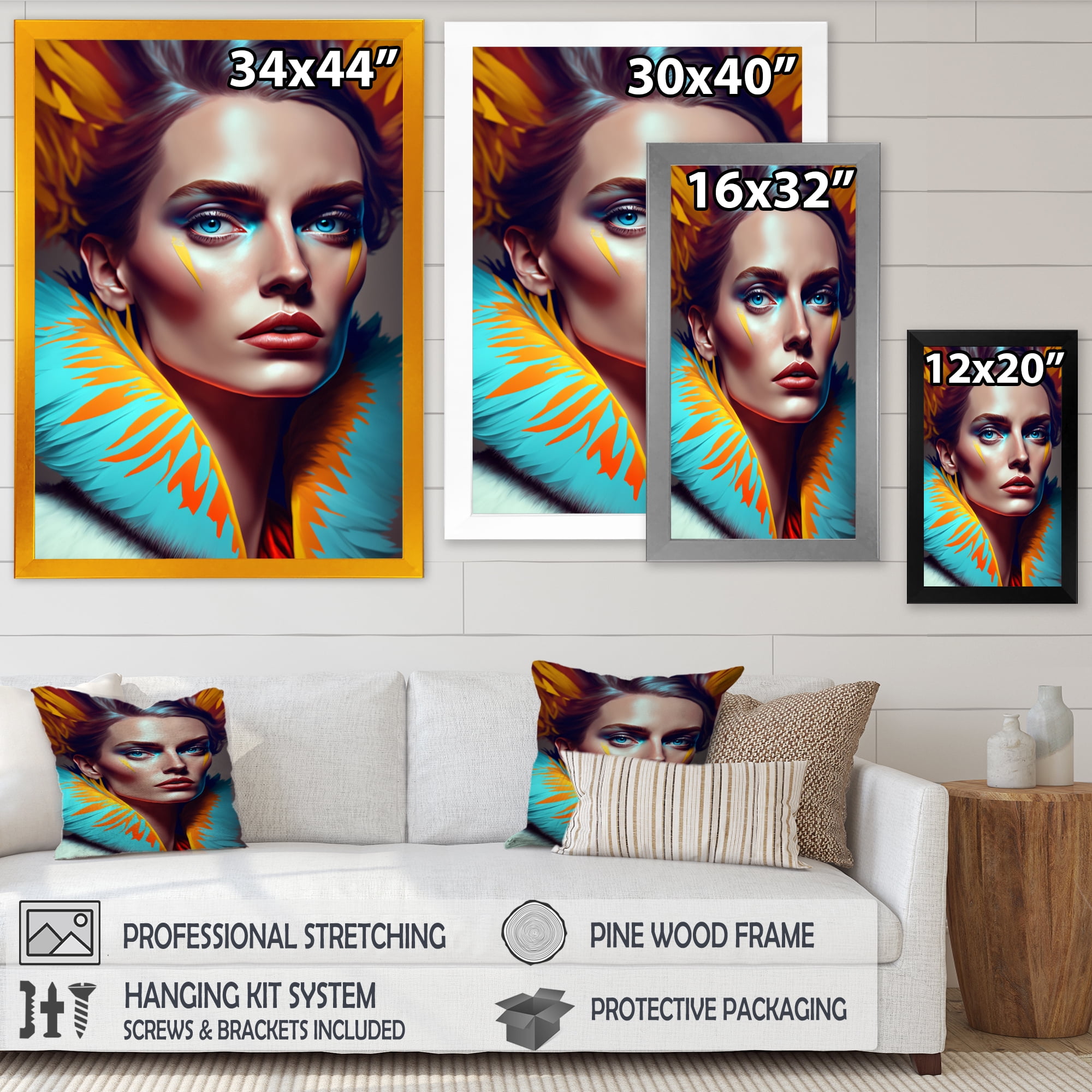 Designart Colorful Sensual Woman In Fur Coat II Framed Wall Art