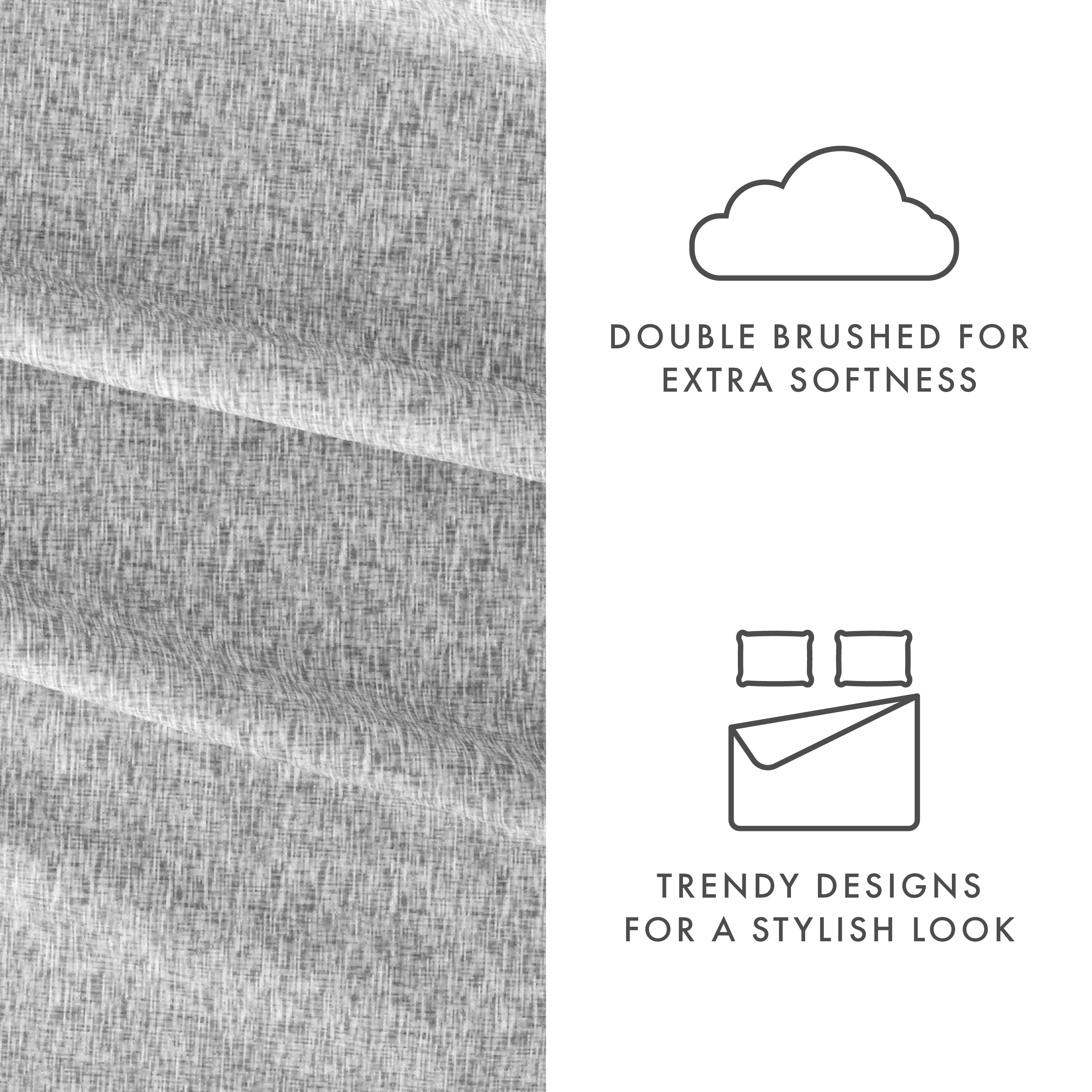 Noble Linens 4 Piece Pattern Microfiber Bed Sheets Set, Light Gray Chambray Style, Full