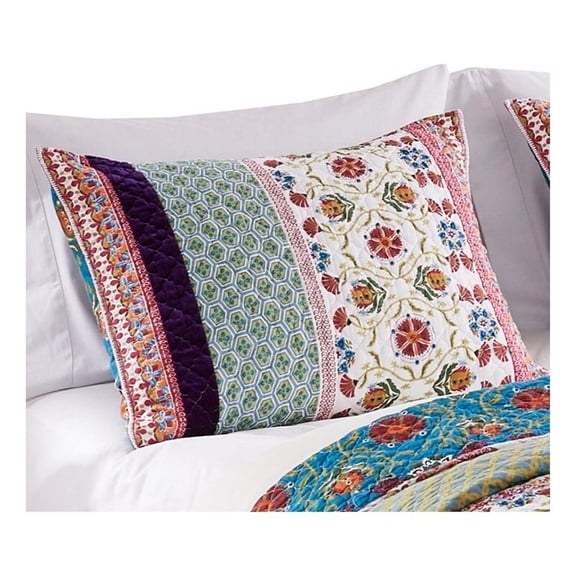 Benjara 36" Quilted King Pillow Sham- Cotton Fill- Medallion Print-Multicolor