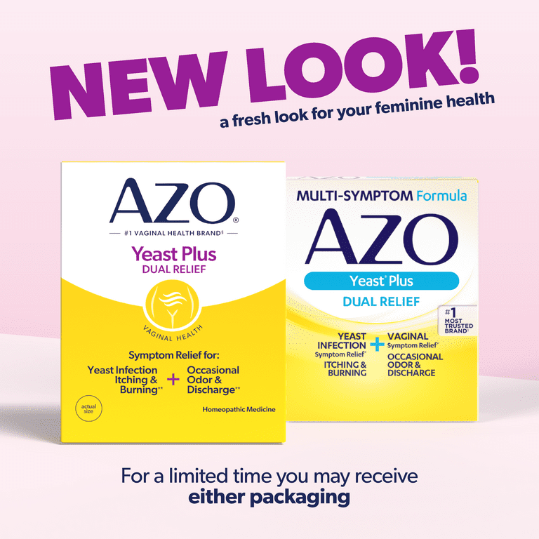 AZO Yeast Plus Dual Relief Tablets, Yeast Infection + Vaginal Symptom Relief, 60 Ct