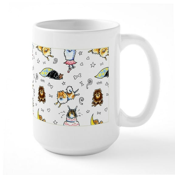 CafePress - Pomeranian Pattern Mugs - 15 oz Ceramic Large White Novelty Mug