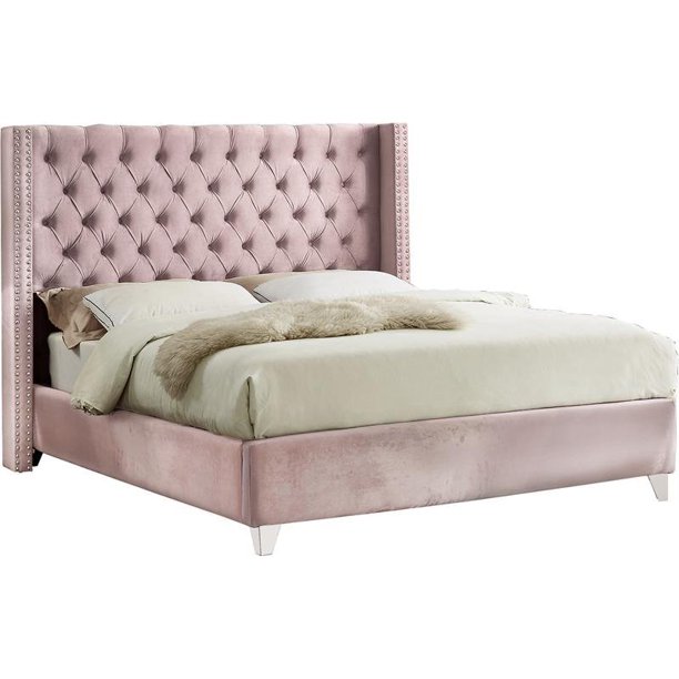 Aiden Pink Velvet King BedColorPink Velvet,StyleContemporary