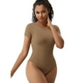 thumbnail image 2 of SAYFUT Women's Seamless Short Sleeve Bodysuit Crew Neck Basic Stretch T Shirt Top, 2 of 7