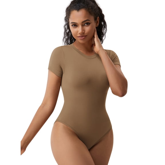 SAYFUT Womens Body Suits Short Sleeve Round Neck Bodysuits for Women Bodysuit Shirts