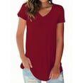 thumbnail image 4 of Liher Women Summer Tops Fashion V Neck T-shirts Short Sleeve Tunic Blouse Cute Fit Trendy Tee Wine Red Top Clothes Size M, 4 of 6