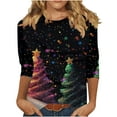 thumbnail image 2 of Craaazy Womens Shirts Christmas Sparkling Colorful Christmas Tree Christmas Print 3/4 Sleeve Round Neck Top Gifts For Women, 2 of 5